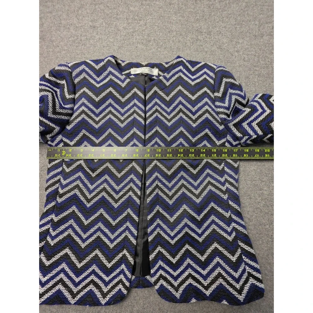 Tahari Arthur S. Levine Blazer Jacket Womens 2P Blue Black Chevron Open Front